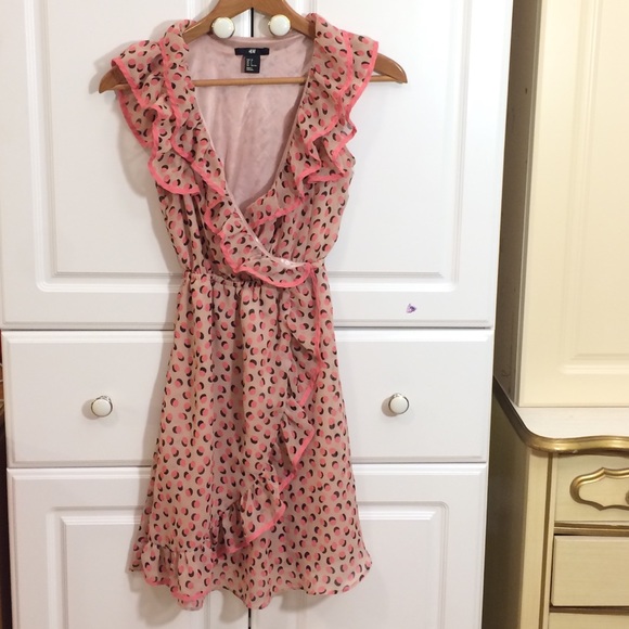 pink polka dot ruffle dress